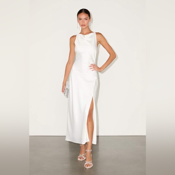 Lulus Dresses & Skirts - NWT Lulus Elynne White Satin Cowl Neck Midi Dress